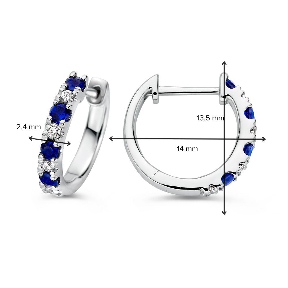 Splendidi Orecchini a Cerchio in Oro Bianco con Diamante e Zaffiro Blu – 0,40 crt zaffiro e 0,10 crt diamante