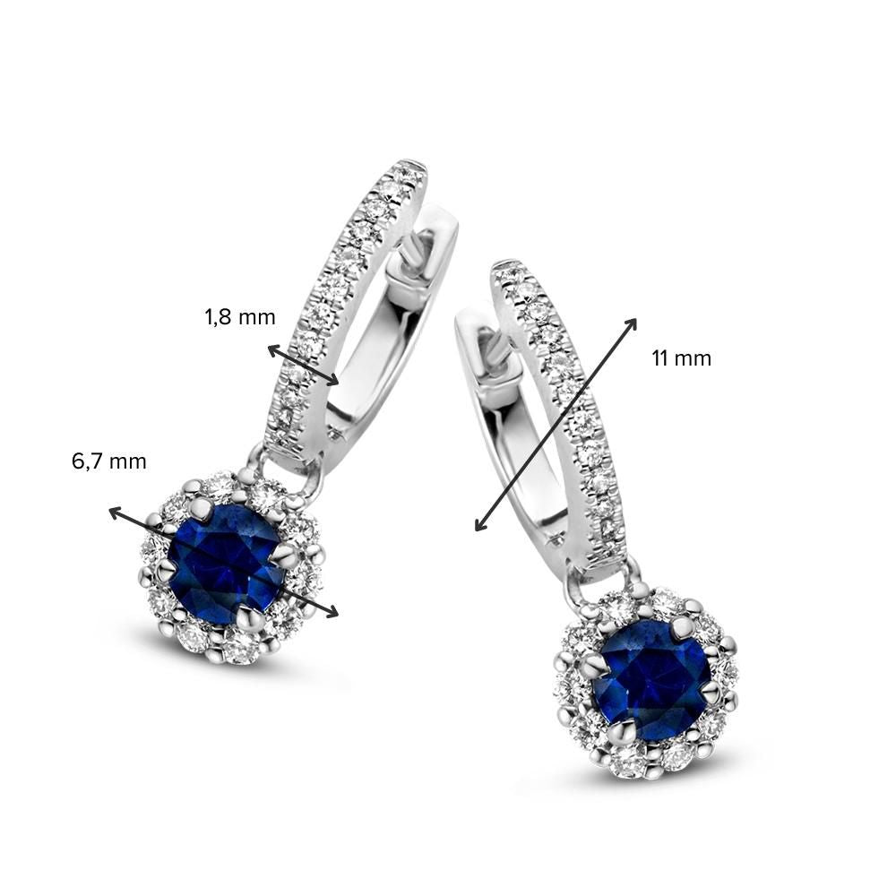 Orecchini a cerchio in oro bianco con ciondoli di zaffiro – zaffiro 0,74 crt e diamante 0,32 crt