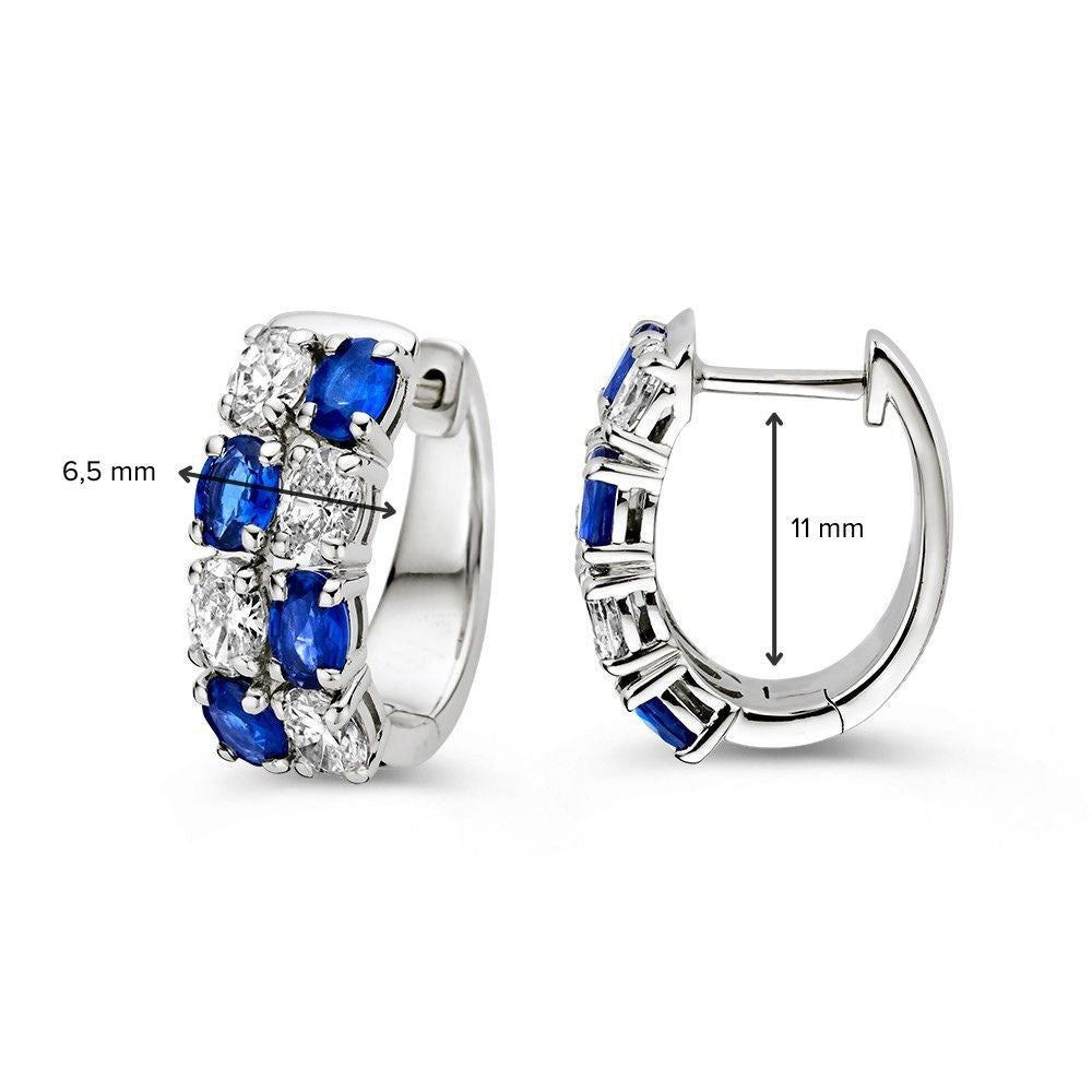 Orecchini a cerchio in oro bianco con zaffiri blu ovali e diamanti – 1,60 ct zaffiro, 1,20 ct diamante