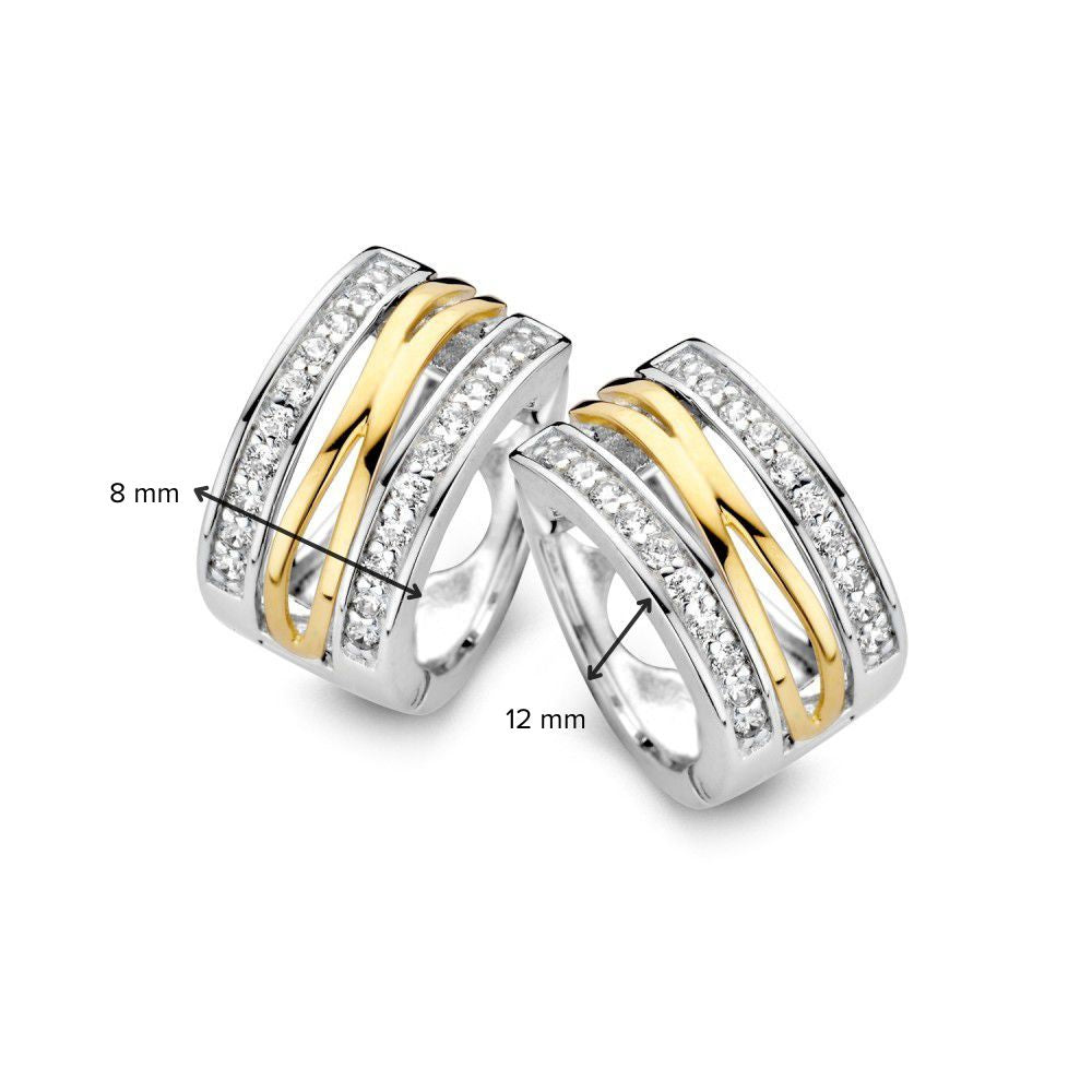 Eleganti orecchini a cerchio in argento/oro con zirconi – diametro 12 mm