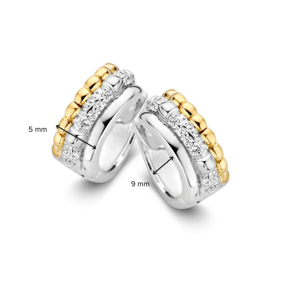 Orecchini a Cerchio Argento-Oro 14 Carati con Zirconi – 9 mm, Lusso Sottile per Donna