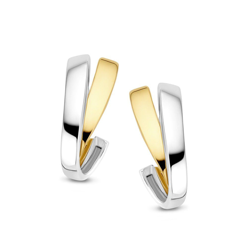 Anello in oro giallo e bianco, senza pietra, con design a doppia fascia.