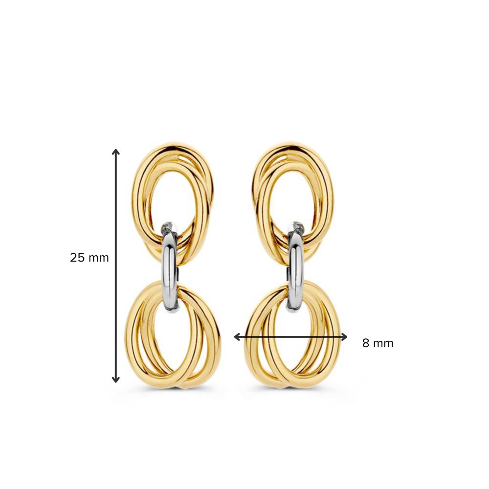 Eleganti Orecchini a Perno Bicolore in Oro con Maglie Pendenti