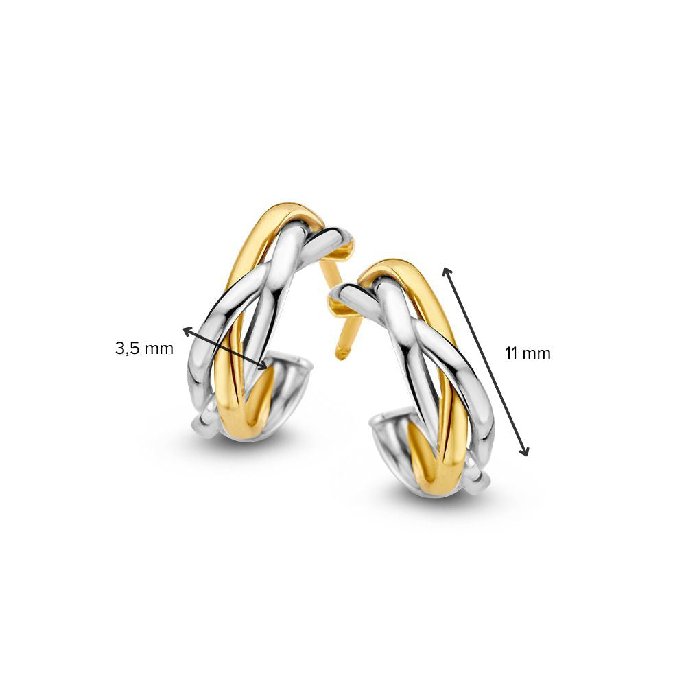 Orecchini ad Anello Intrecciati Bicolore in Oro 14 Carati – 11 mm – Orecchini a Perno