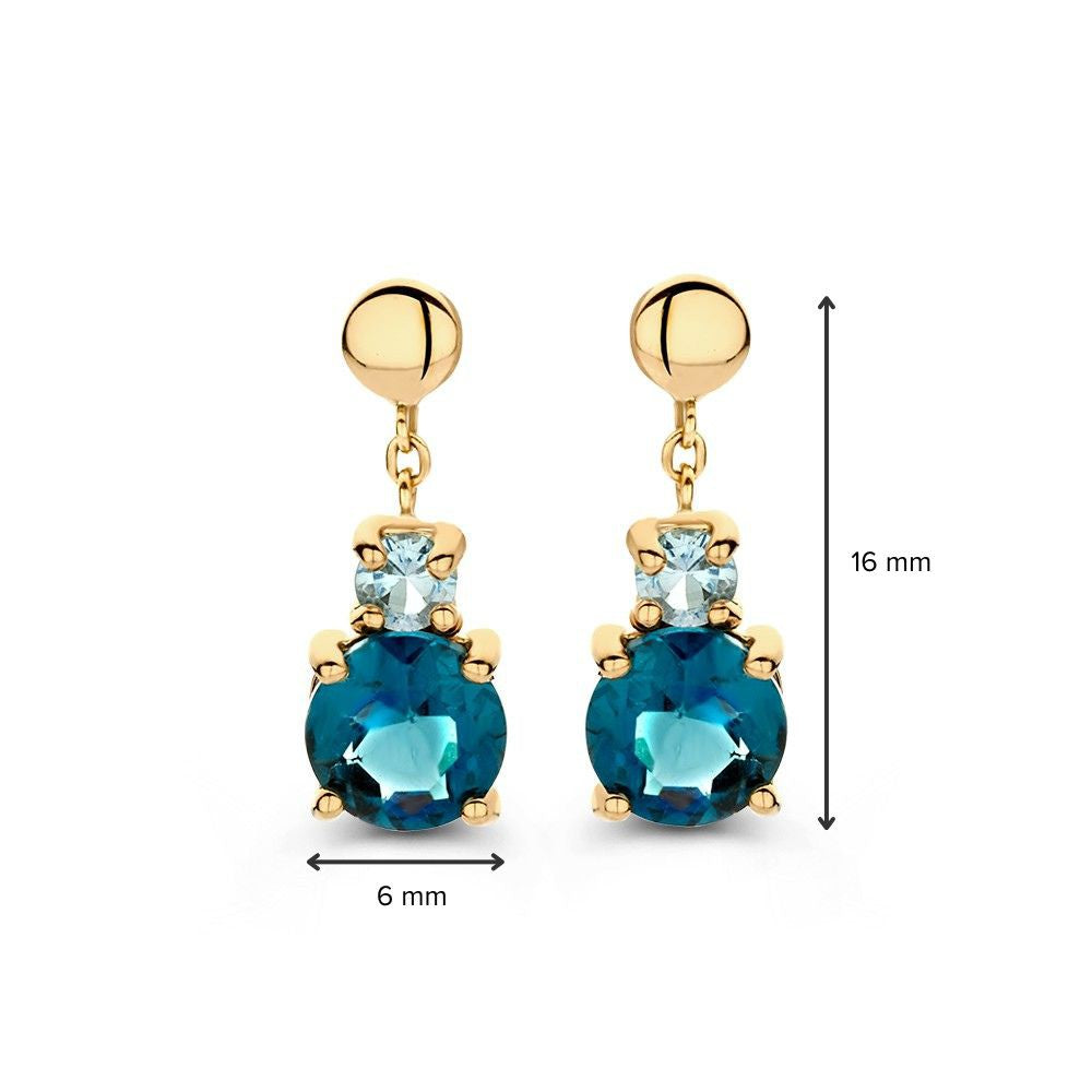 Eleganti Orecchini a Perno in Oro Giallo con Topazio Blu e London Blue