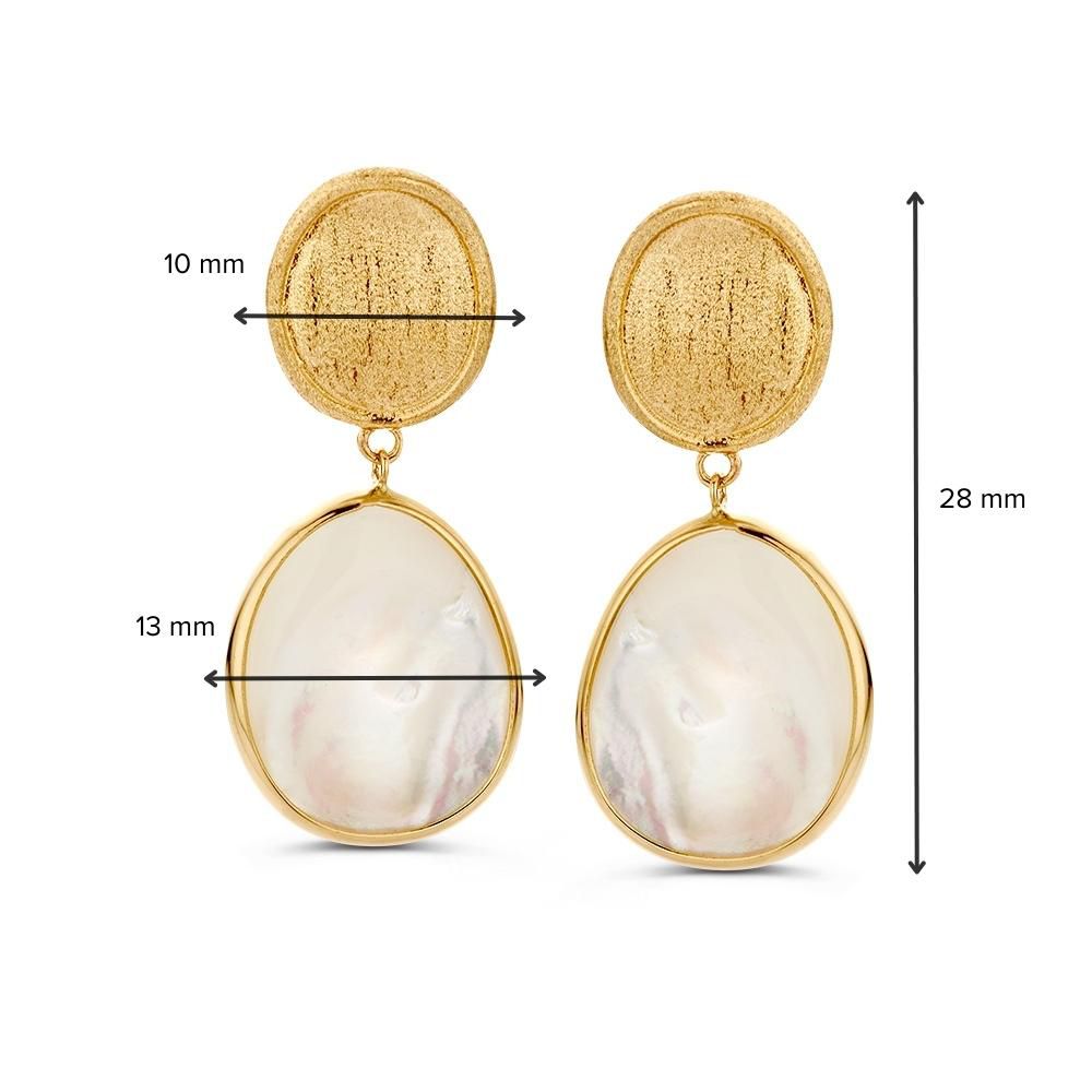 Chique Gele Gouden Oorstekers met Parelmoer Aanhangers