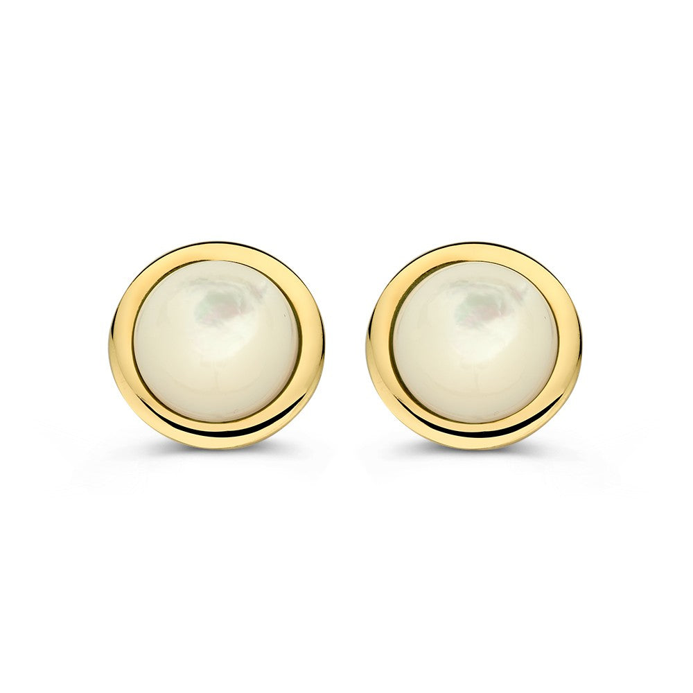 Orecchini eleganti in oro giallo con cabochon in madreperla.