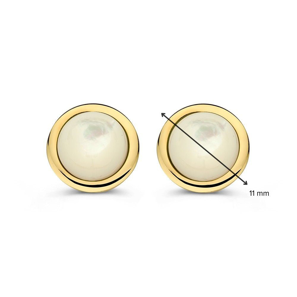 Eleganti Orecchini a Perno in Oro Giallo con Madreperla Taglio Cabochon