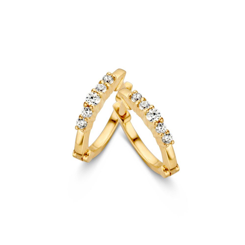 Orecchini alla creola in oro giallo con zircone, design sottile e raffinato.