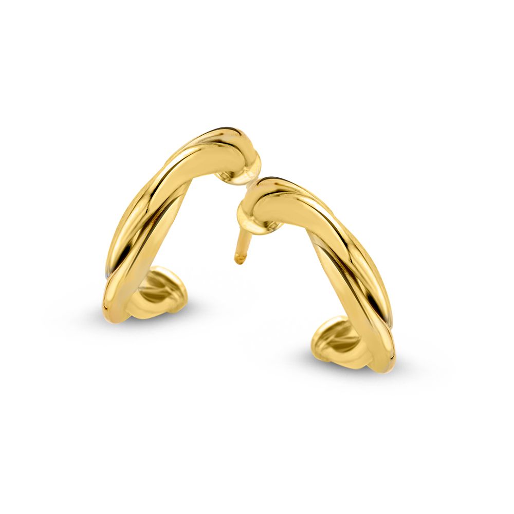 Orecchini in oro giallo 14K, 10mm, con design sinuoso e lucido.