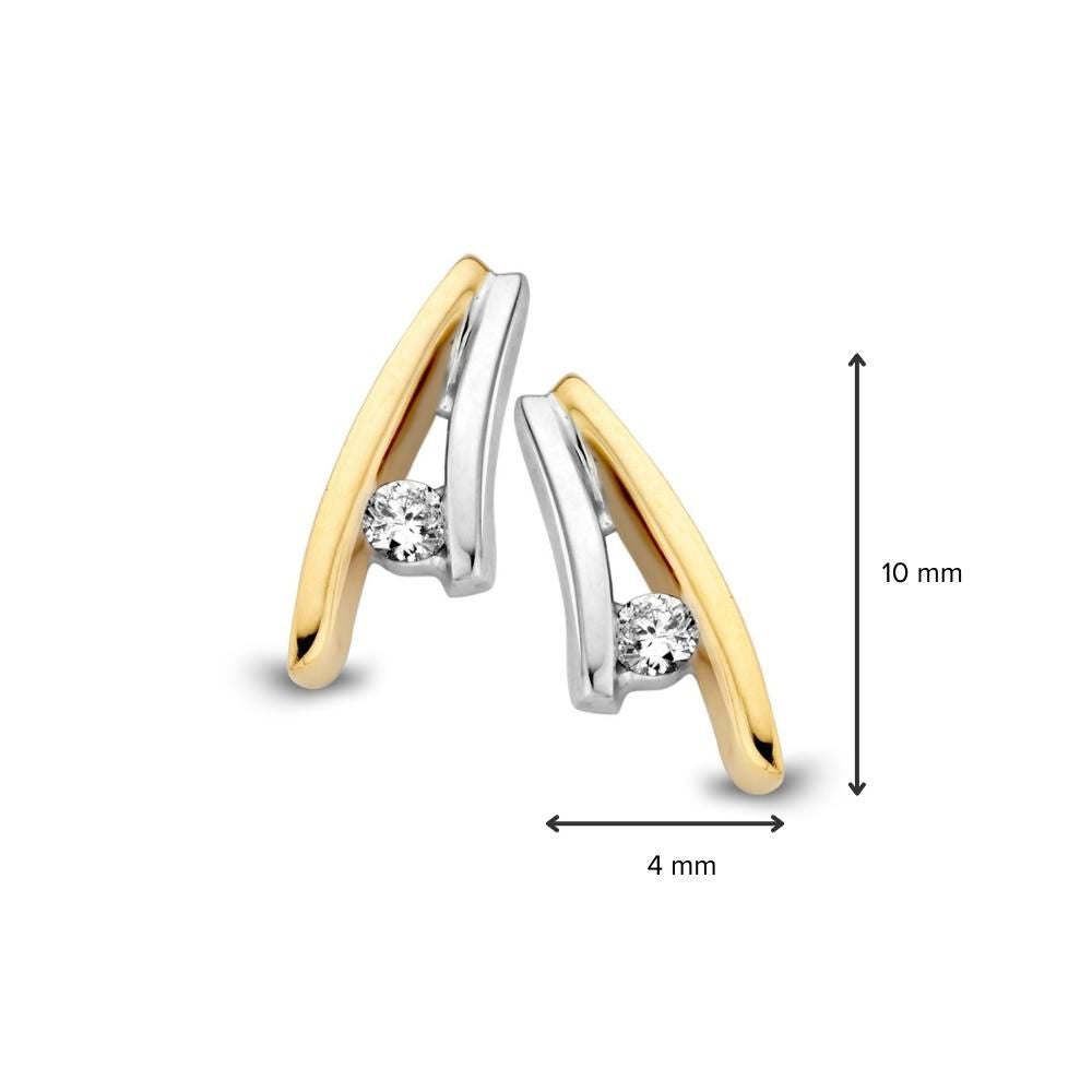 Orecchini a bottone bicolore in oro 14 carati da donna con diamanti – 0.06 ct diamanti