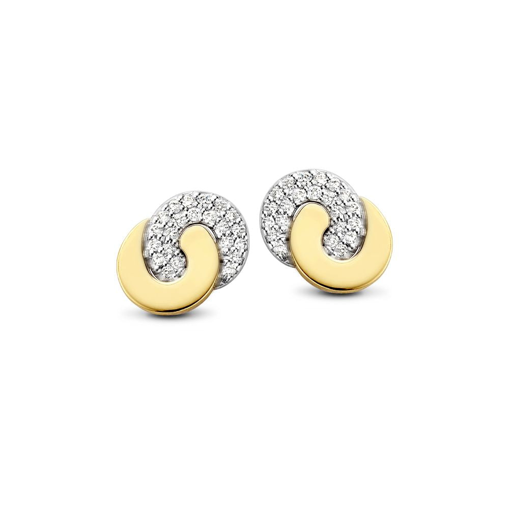 14 Karaat Bicolor Gouden Oorstekers voor Dames – Geel/Wit Gouden Oorstekers met Diamant