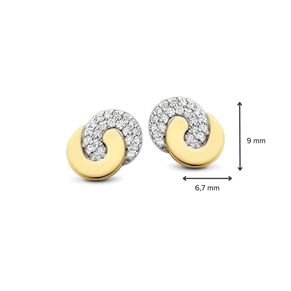 Orecchini a Bottone Bicolori in Oro 14 Carati da Donna – Orecchini in Oro Giallo/Bianco con Diamante