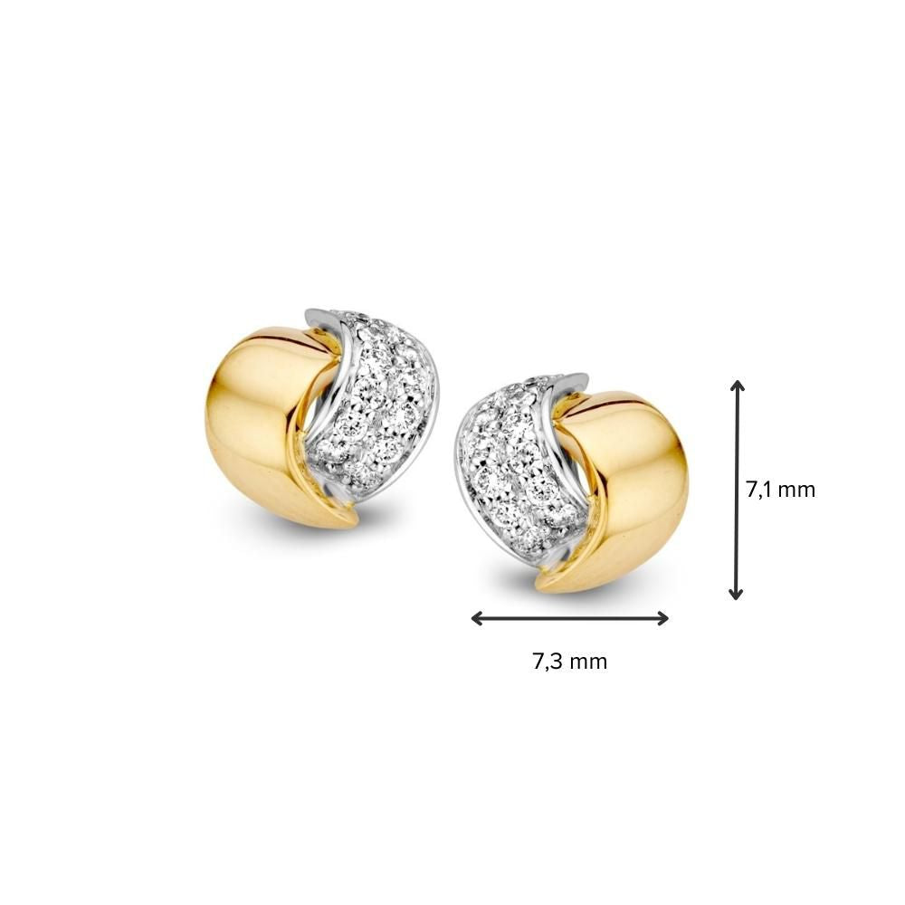 Orecchini a Perno in Oro Bicolore 14 Carati per Donna – Orecchini in Oro Giallo/Bianco con Diamante (0.12 crt)