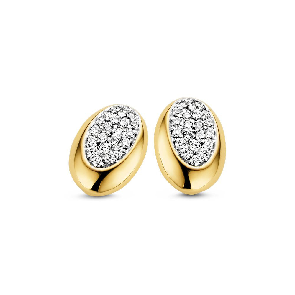 14 Karaat Bicolor Gouden Oorstekers met Briljant - 0,02 crt Diamant