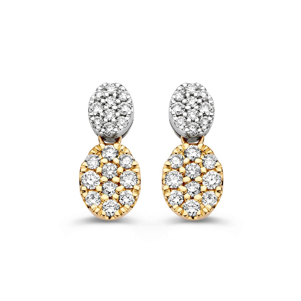 Orecchini pendenti eleganti con diamanti, design ovale pavé in oro 14k.