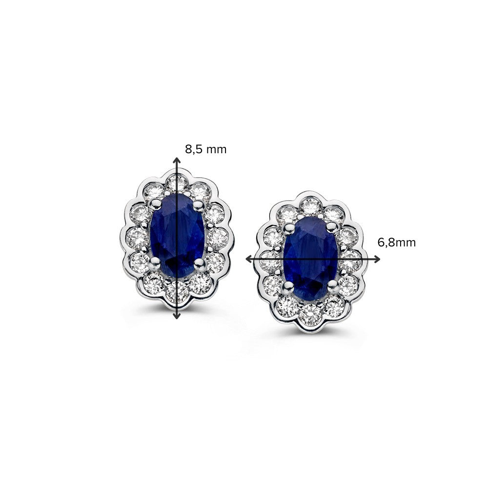 Orecchini a Perno in Oro Giallo con Zaffiro Ovale e Diamante 0,60ct in Montatura Entourage