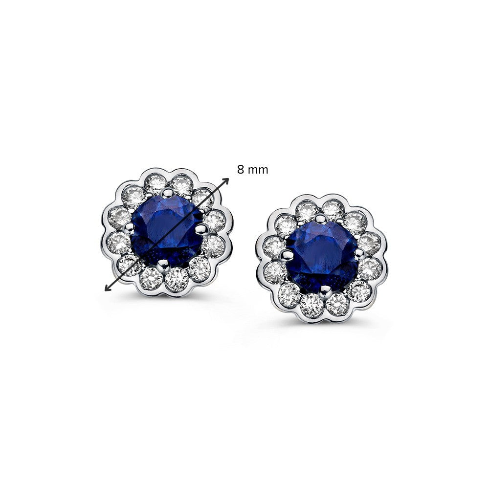 Geelgouden Oorstekers met Saffier en Diamant 0,66ct in Entourage Zetting