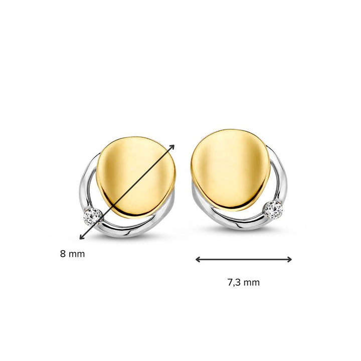 Bicolor 14k Gold Stud Earrings with White Zirconia – Elegant 8mm Design