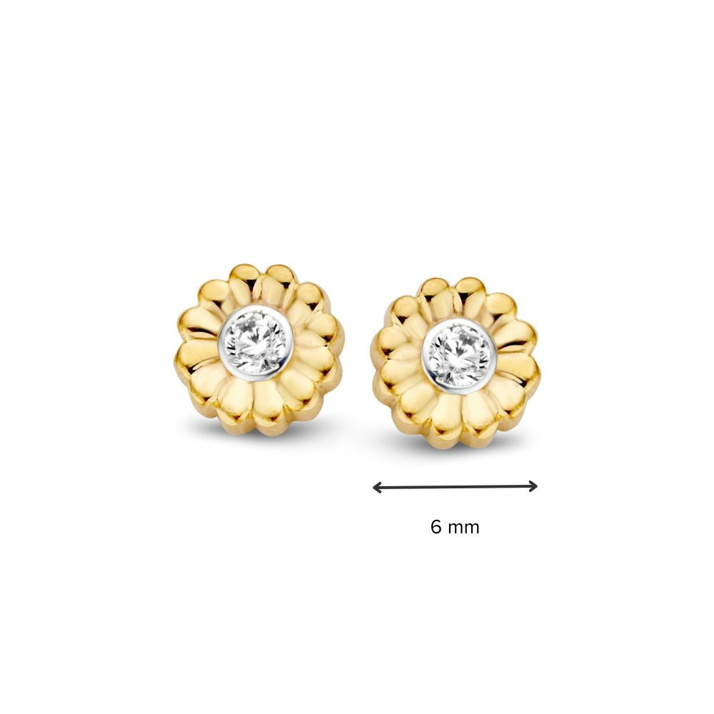 Orecchini a Perno in Oro Giallo con Zirconia 6 mm - 14 Carati