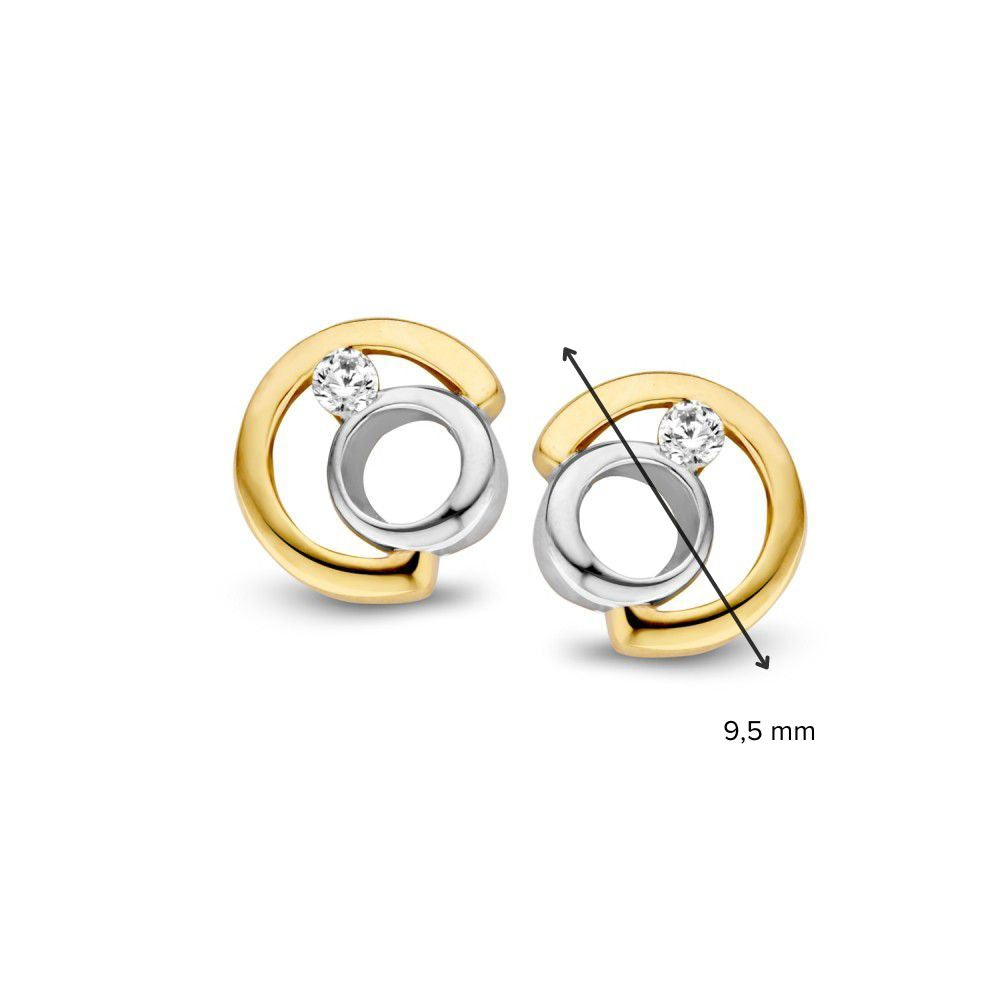 Orecchini a Perno Bicolore in Oro con Zircone 9,5 mm - Oro Giallo/Bianco