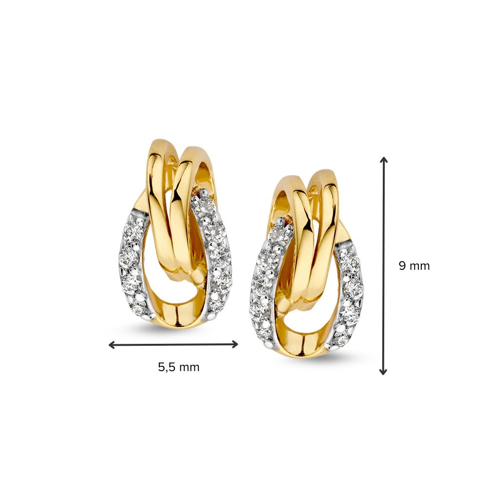 Orecchini a Perno Bicolore in Oro con Zirconi - 14K