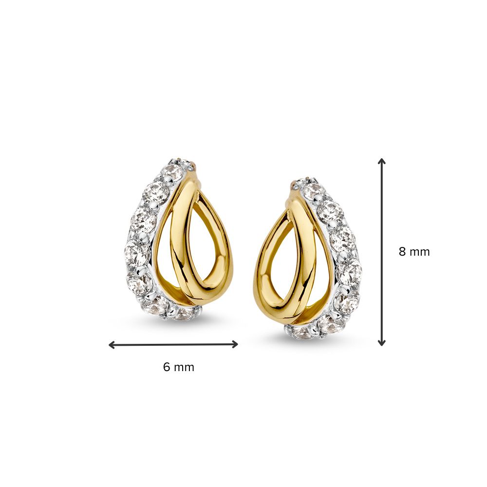 Orecchini a Perno Bicolore in Oro Bianco e Giallo con Zirconi Eleganza Sottile in Oro 14 Carati