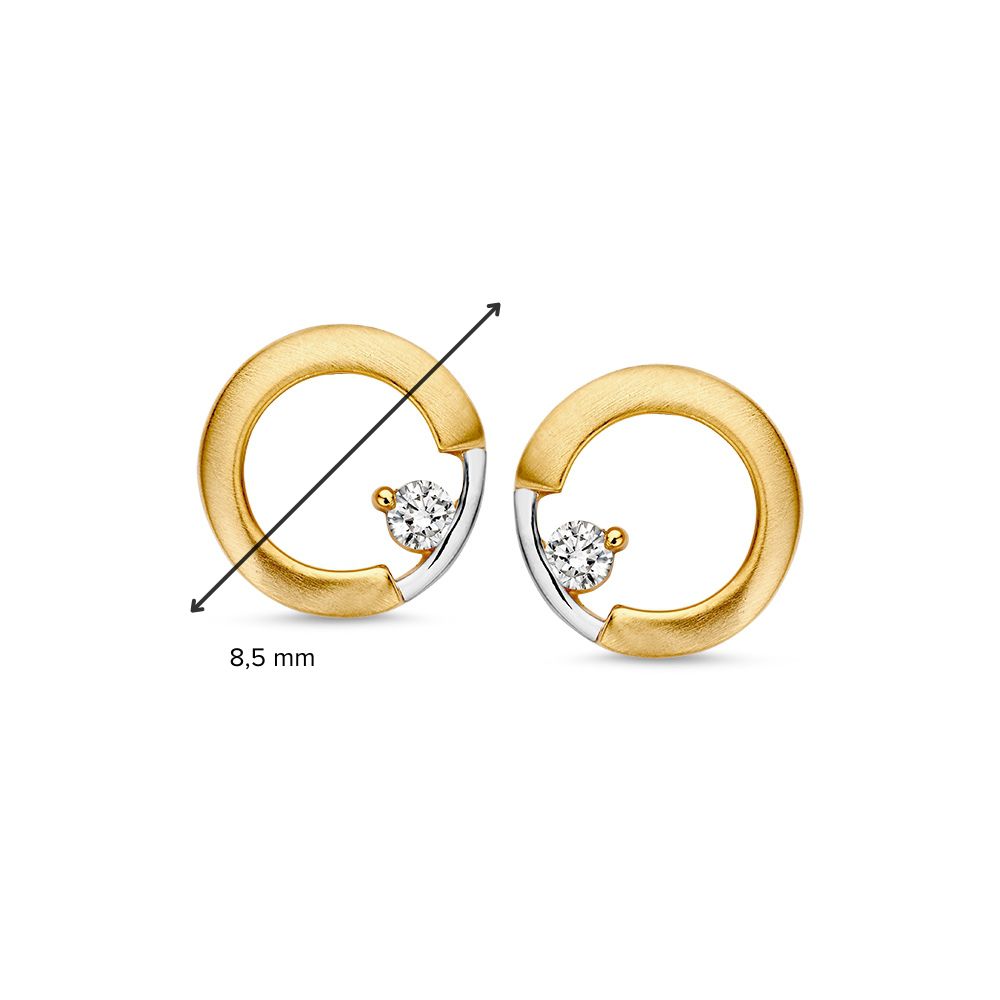 Bicolor Wit- en Geelgouden Oorknoppen met Zirkonia | Elegante Oorstekers van 14 Karaat Goud
