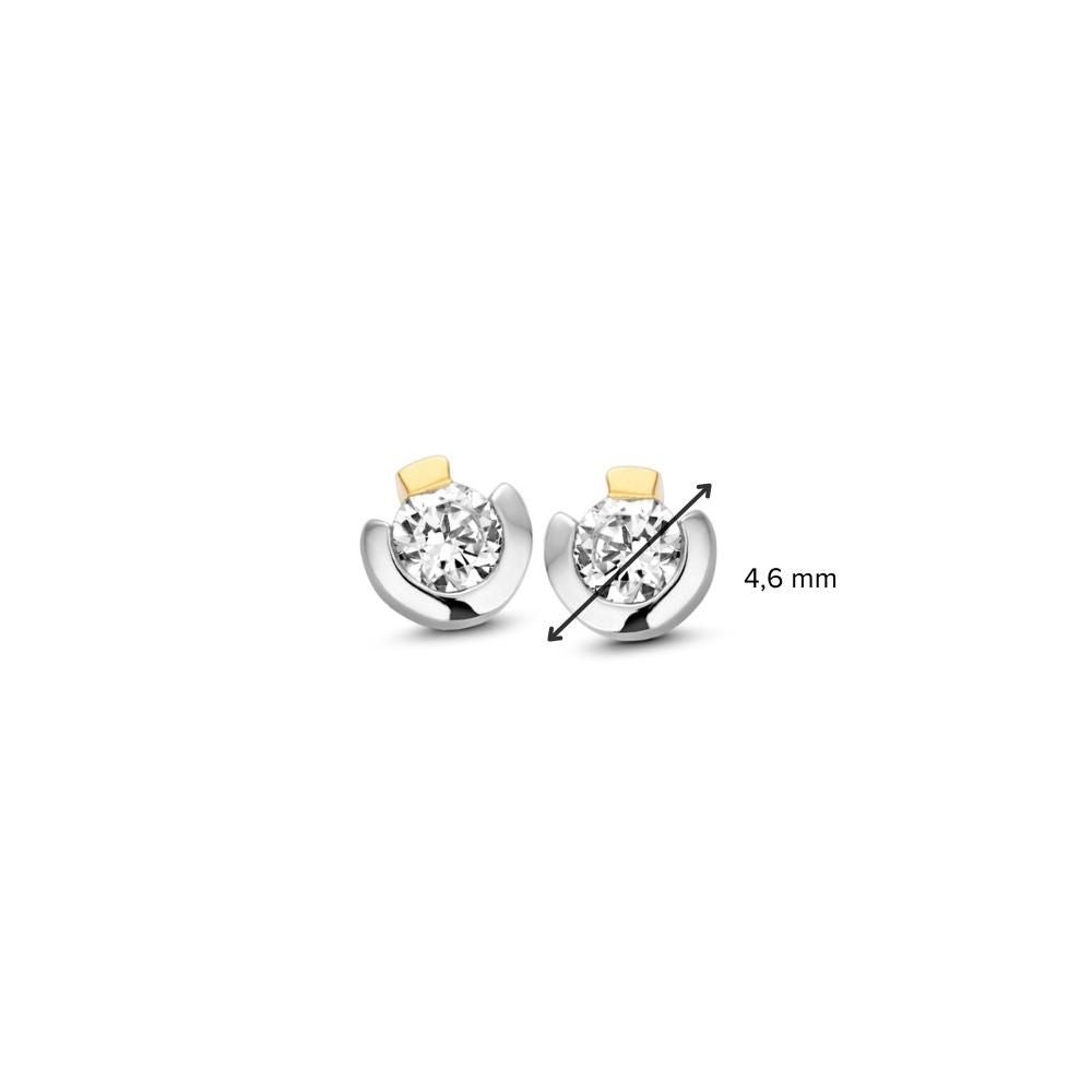 Orecchini a perno bicolore in oro bianco e giallo con zirconia - Poussette 14 carati