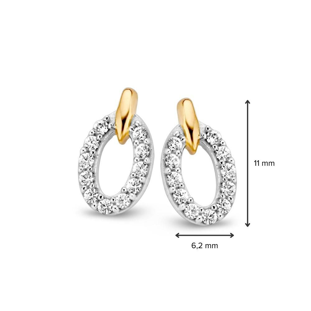 Orecchini a Perno Oro Giallo-Bianco con Zirconia 11,5 mm - 14 Carati