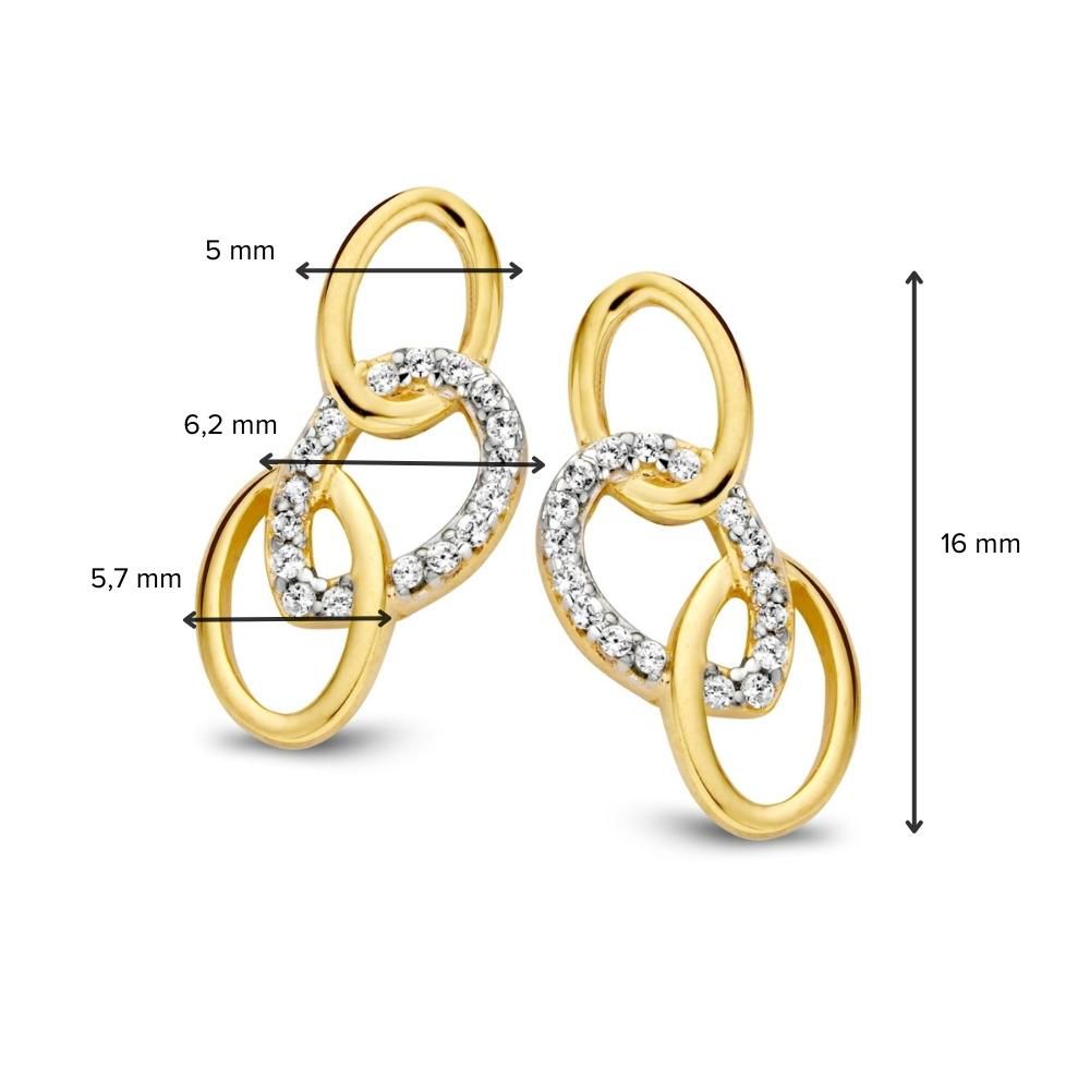 Orecchini a Perno Bicolor Oro Bianco e Oro Giallo con Zirconi – 14 Carati, 16mm
