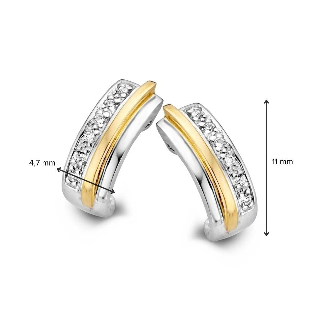 Orecchini a perno bicolore in oro 14 carati con zirconie