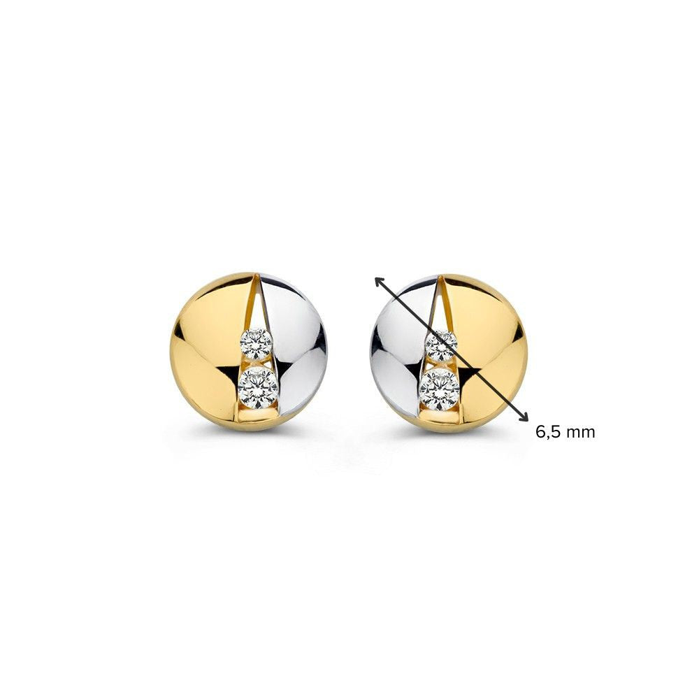 Orecchini a perno bicolore in oro giallo e bianco con zirconia – 14 carati
