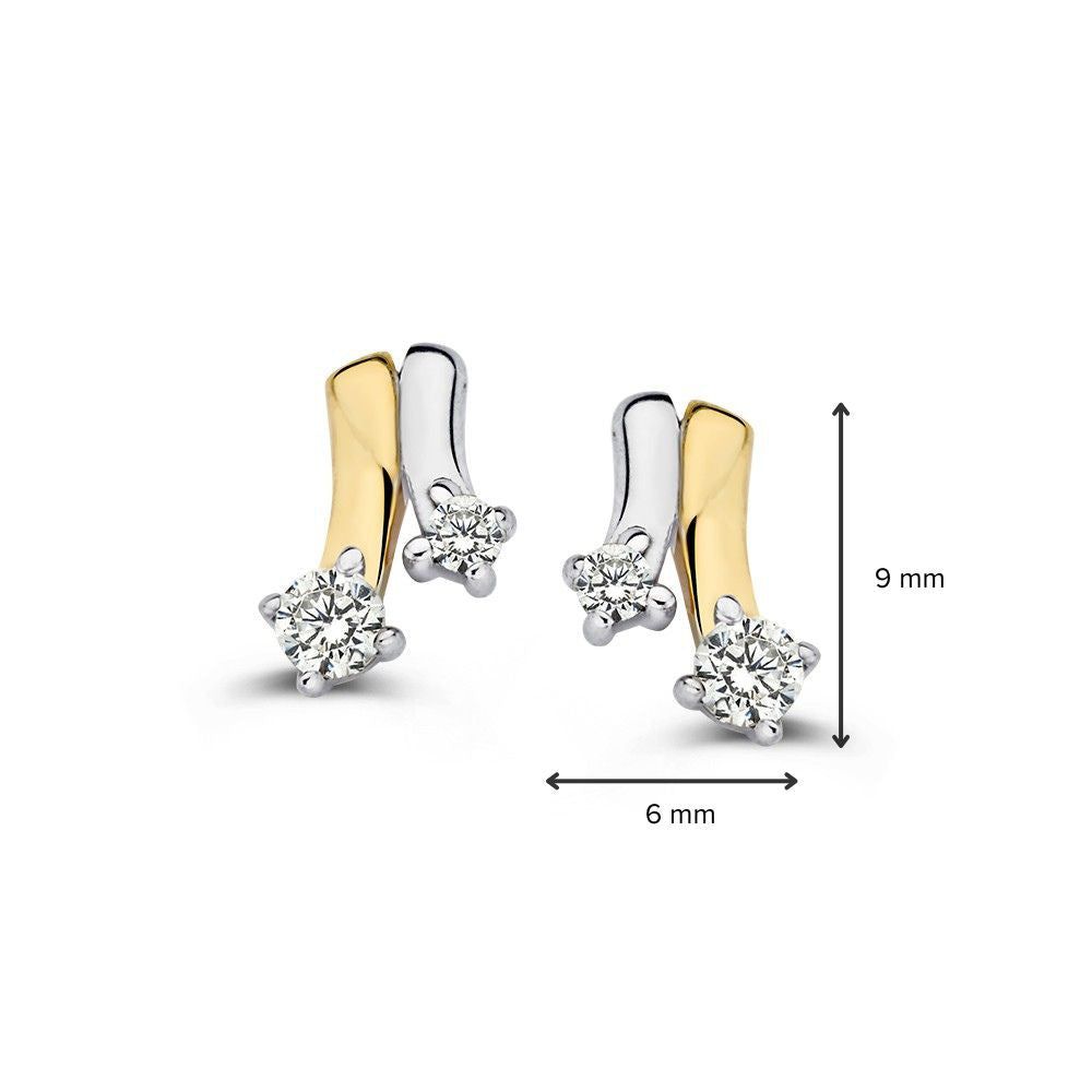 Orecchini a perno bicolore in oro bianco e giallo con zirconia - 14K, 8,5mm