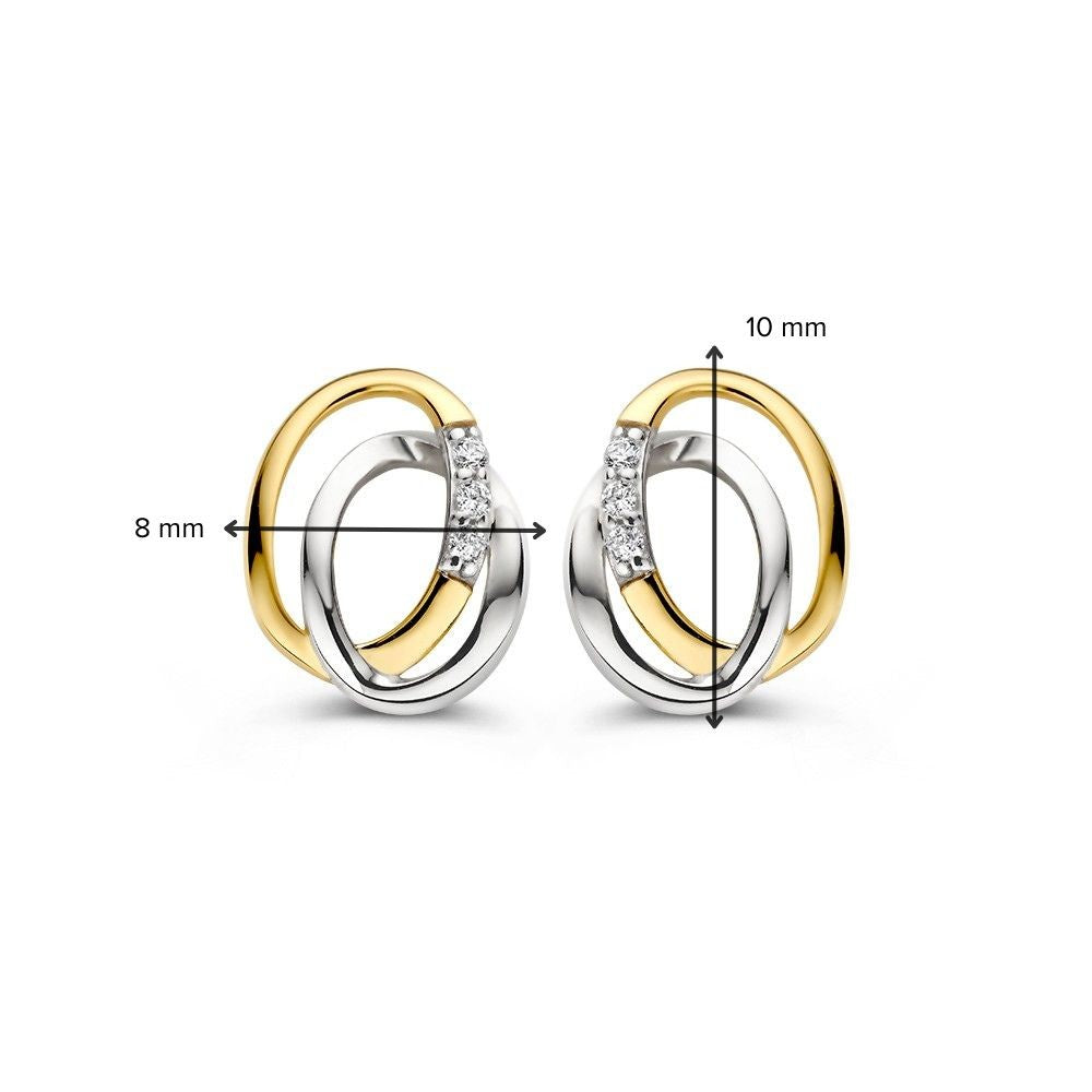 Orecchini a Perno in Oro Bicolore 14K con Zircone – Accessori Eleganti per Donna