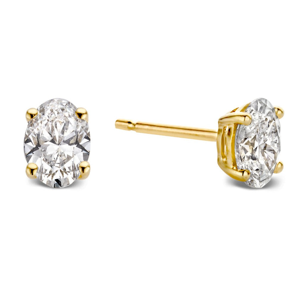 Orecchini in oro giallo con due diamanti ovali da 1,00 ct.