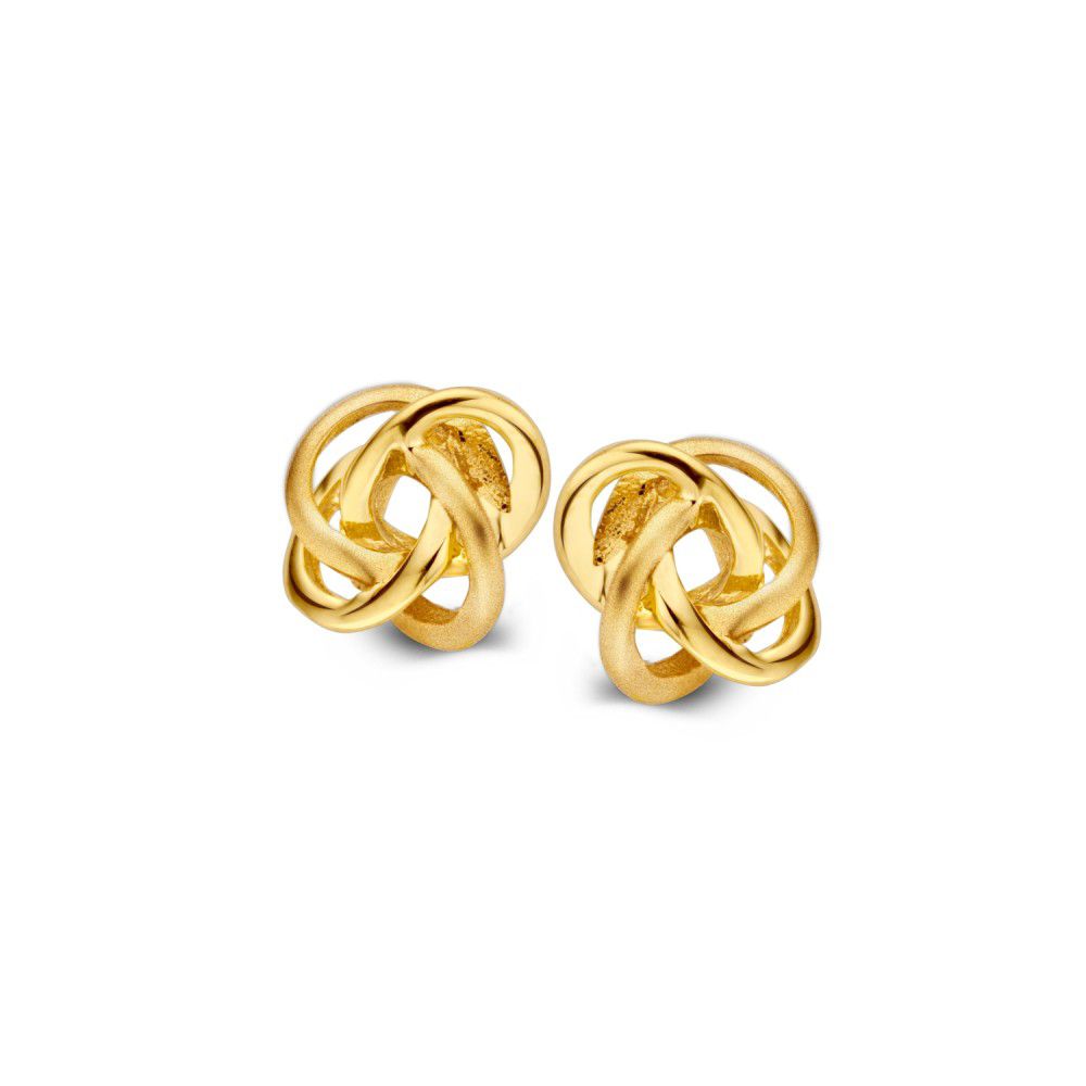 Orecchini in oro giallo opaco e lucido da 14K, forma intrecciata, diametro di 8mm.