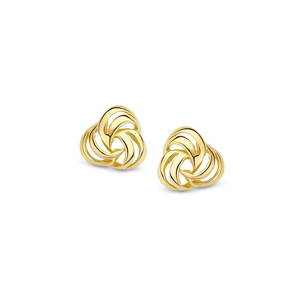 Orecchini in oro giallo 14K con design minimalista, forma a spirale, diametro 7,3 mm.