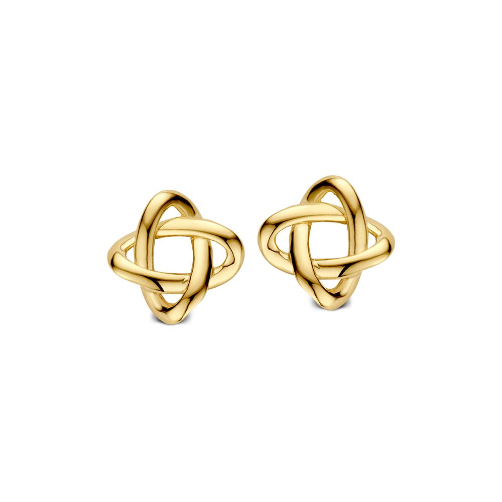 Orecchini in oro giallo 14K con design intrecciato.