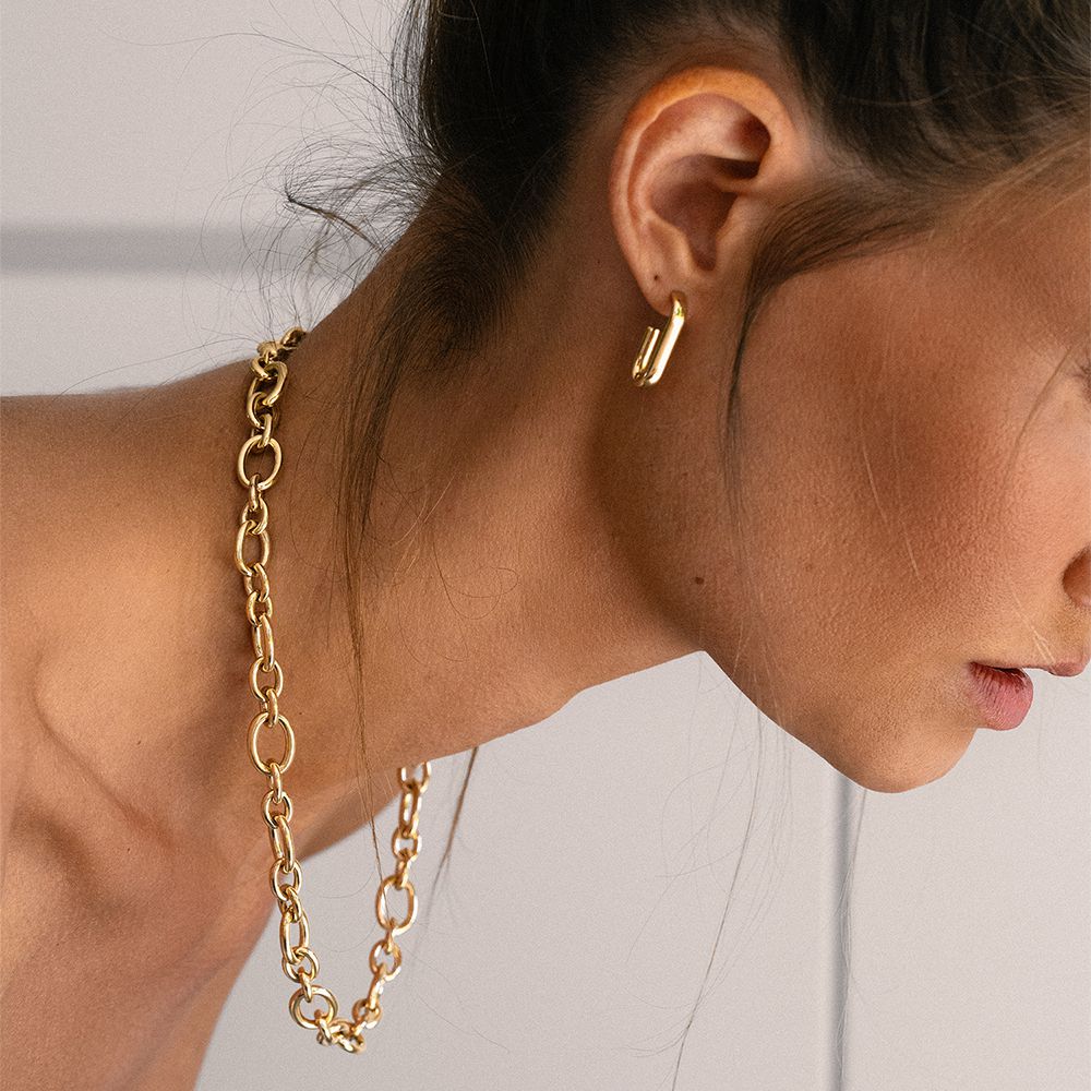 Orecchini in Oro Giallo 14K con Design Ovale 21mm x 4mm