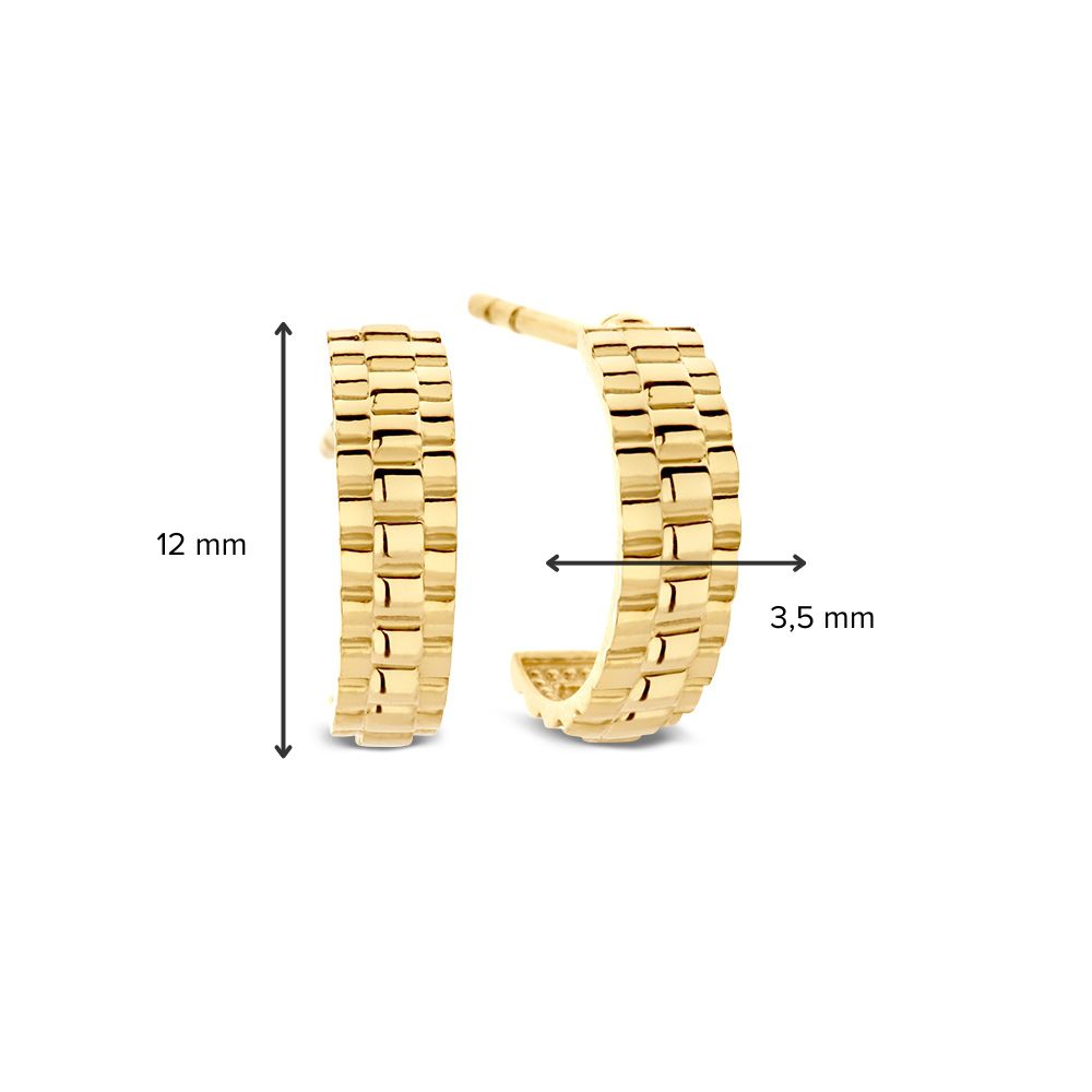 Orecchini a lobo in oro giallo con 'maglia Rolex' – Orecchini eleganti e raffinati - Van der Kooij