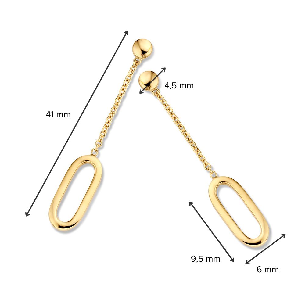 Orecchini a Perno in Oro Giallo 14K con Pendenti Lunghi 40mm