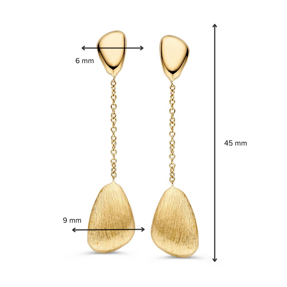Eleganti orecchini pendenti in oro giallo con forma organica in oro 14 carati