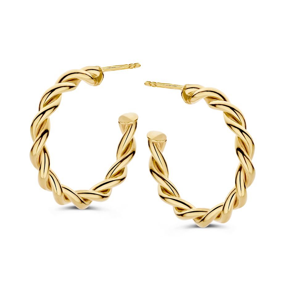 Orecchini alla creola in oro giallo 14 carati con design a spirale.