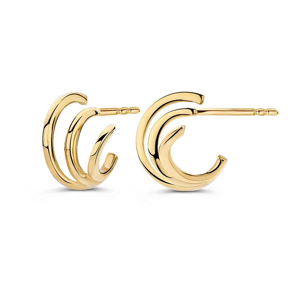 Orecchini a Perno in Oro Giallo 14K – Tre Anelli in un Unico Design