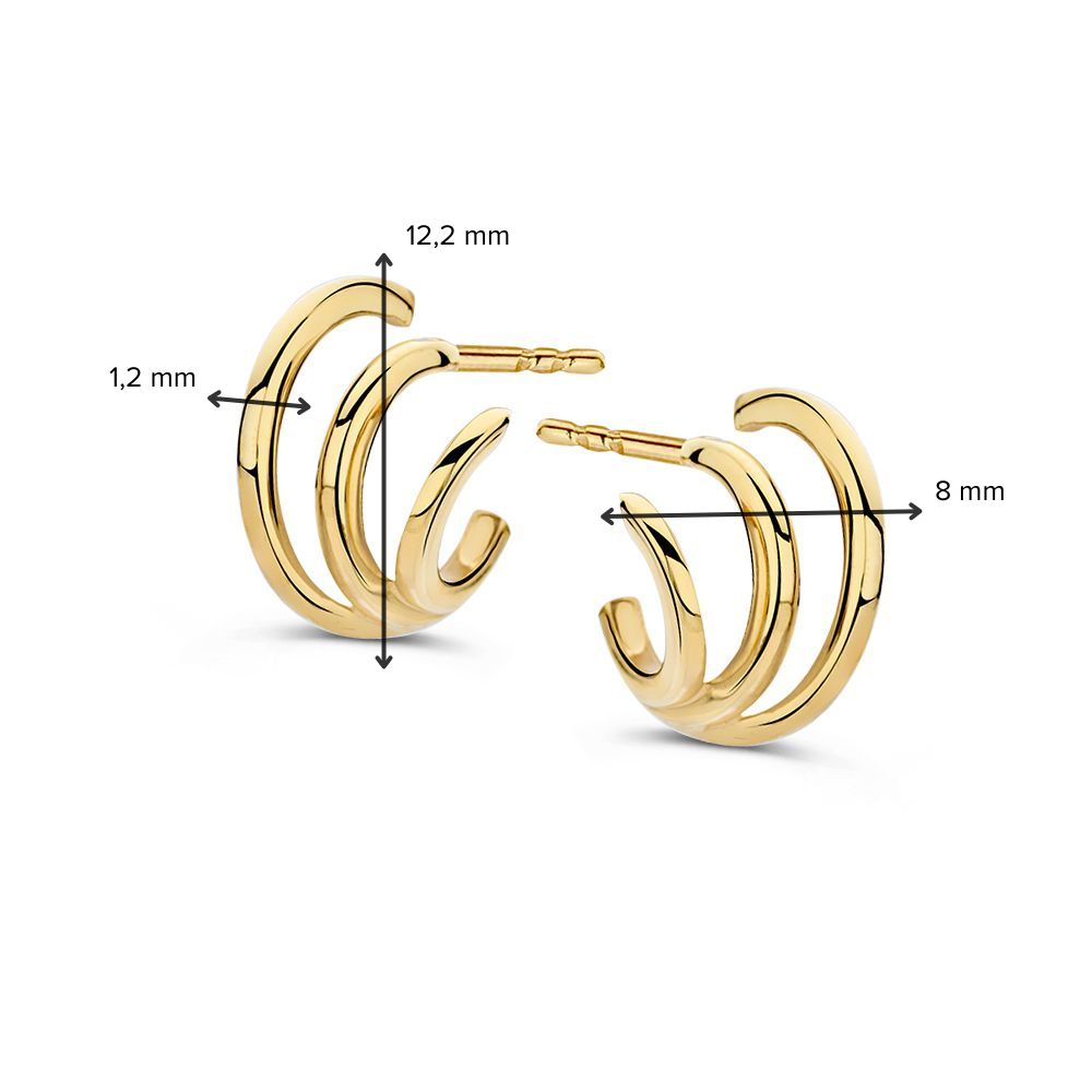 Orecchini a Perno in Oro Giallo 14K – Tre Anelli in un Unico Design