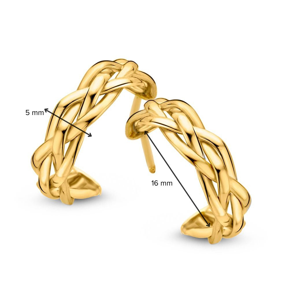Orecchini a Cerchio Intrecciati in Oro Giallo 14K con Perno