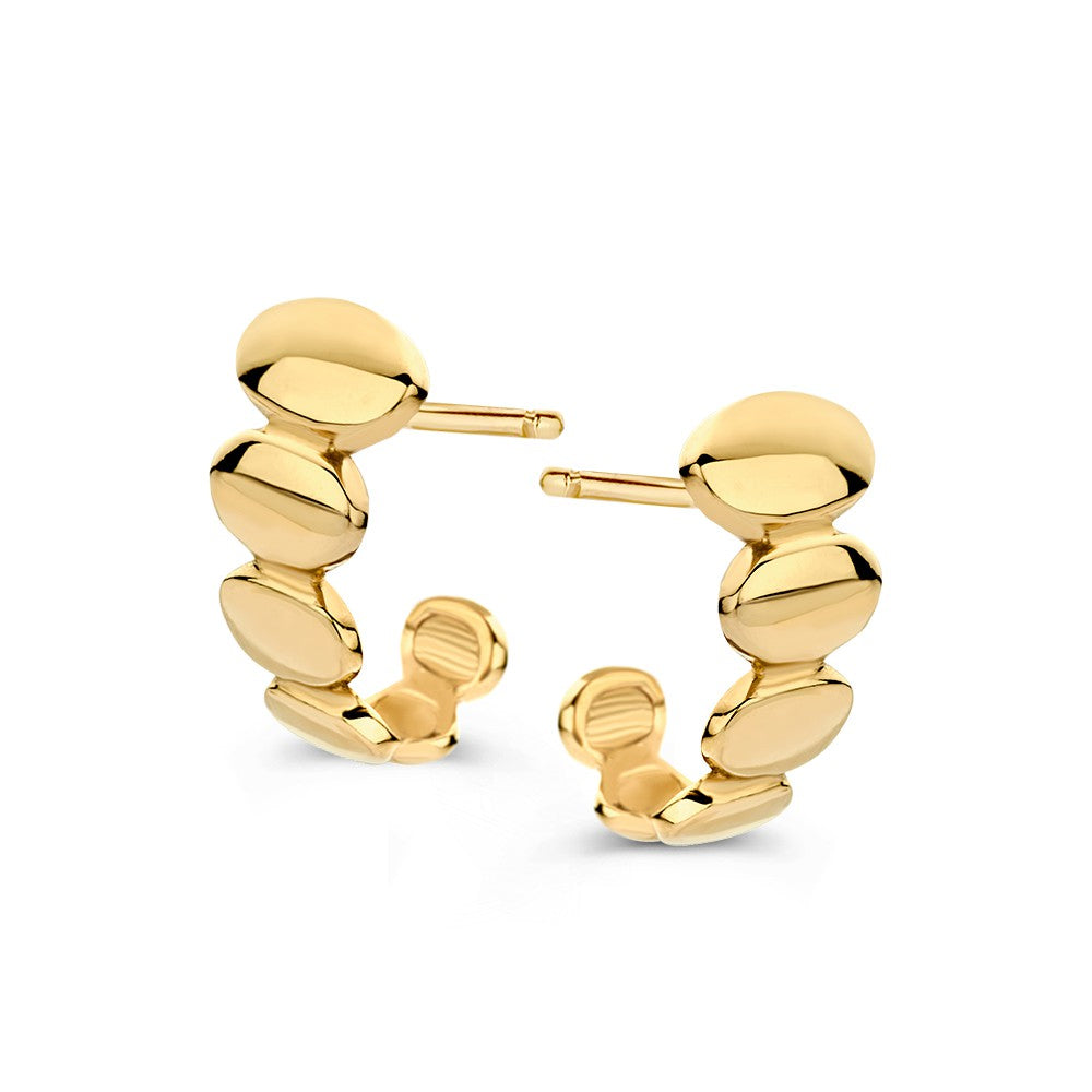 Orecchini in oro giallo 14 carati con design a bolle, forma rotonda e finitura lucida.