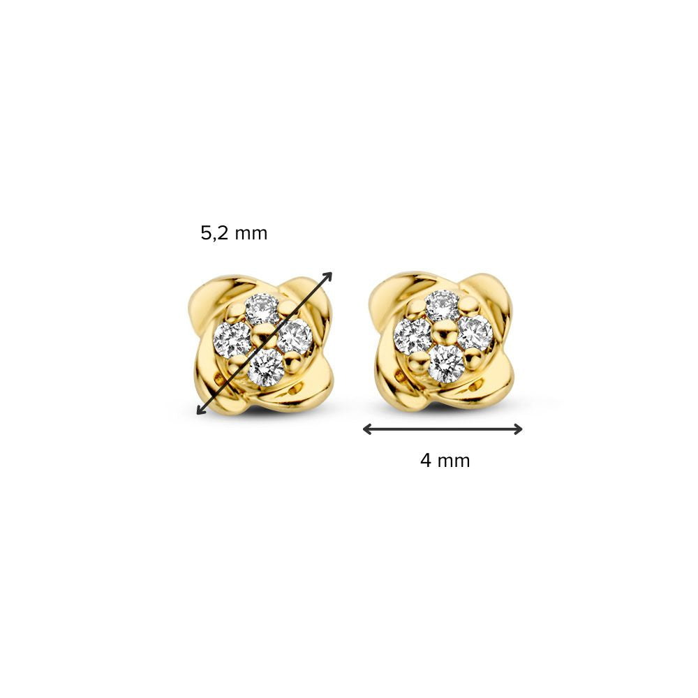 Orecchini a Perno in Oro Giallo con Design Floreale e Diamanti in Oro 14 Carati