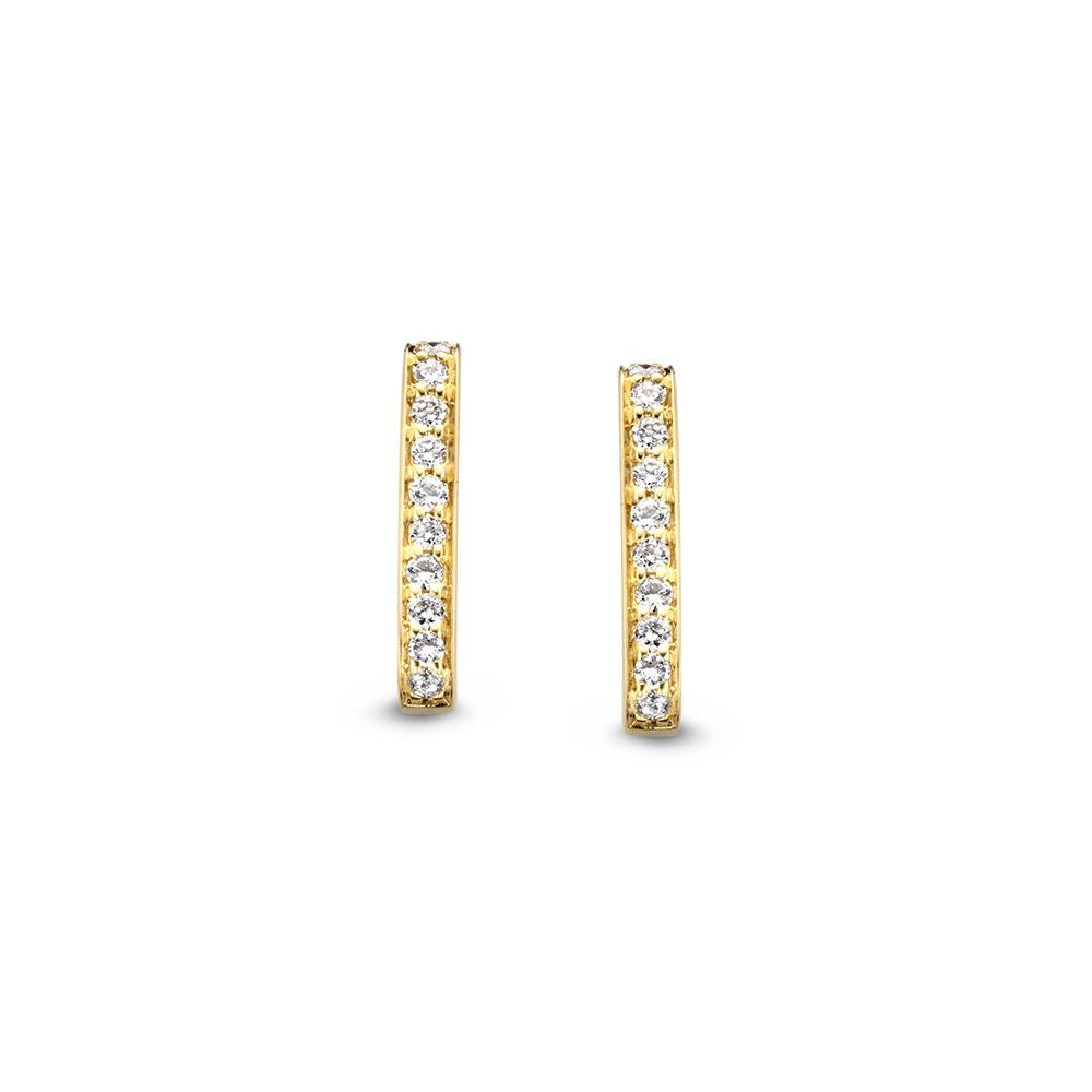 Orecchini in oro giallo 14 carati con diamanti, forma a barra.